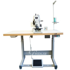 Vienos adatos, dviejų siūlų, šaudyklinio dygsnio kilpų siuvimo pusiau automatas su tiesioginė elektros pavara